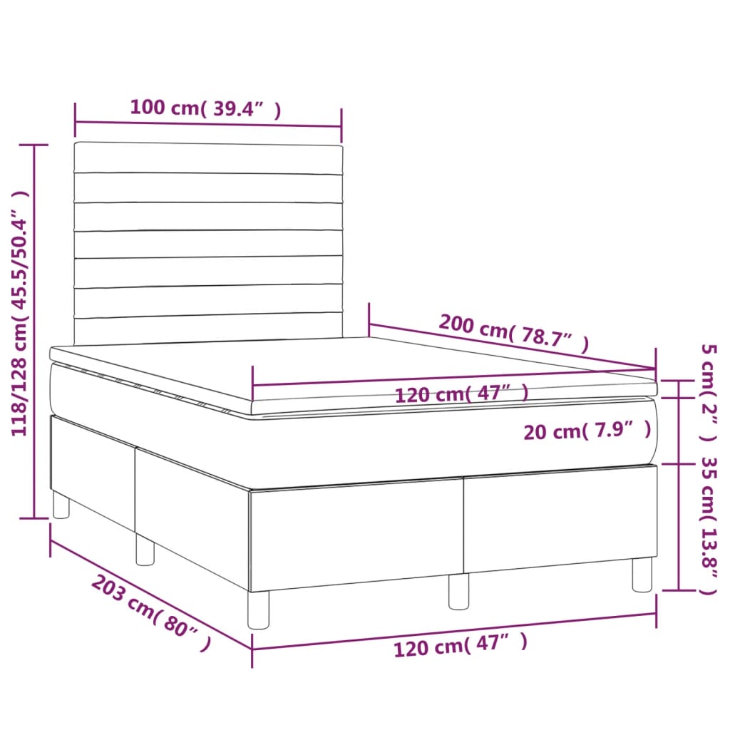 Lit sommier tapissier avec matelas tissu gris foncé 120x200 cm
