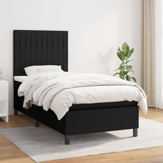 Lit à sommier tapissier avec matelas tissu noir 80x200 cm