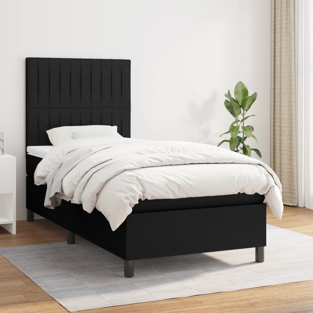 Lit à sommier tapissier avec matelas tissu noir 90x200 cm