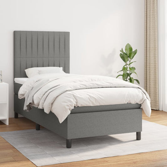 Lit sommier tapissier avec matelas tissu gris foncé 100x200 cm