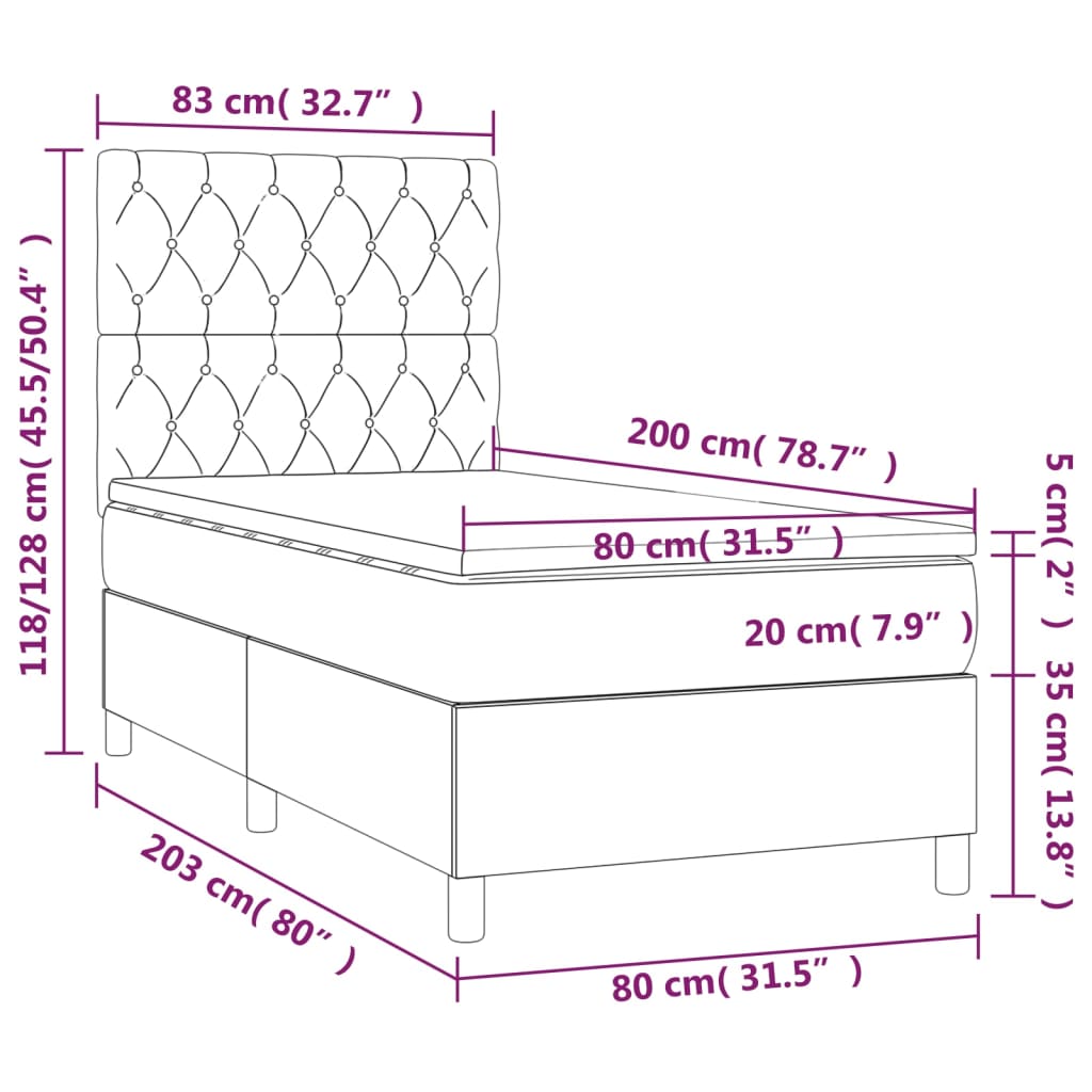 Lit à sommier tapissier avec matelas tissu noir 80x200 cm