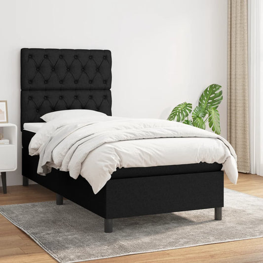 Lit à sommier tapissier avec matelas tissu noir 80x200 cm