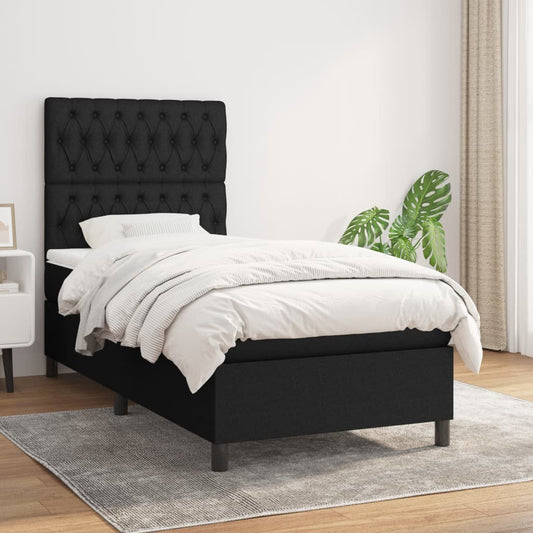 Lit à sommier tapissier avec matelas tissu noir 90x200 cm