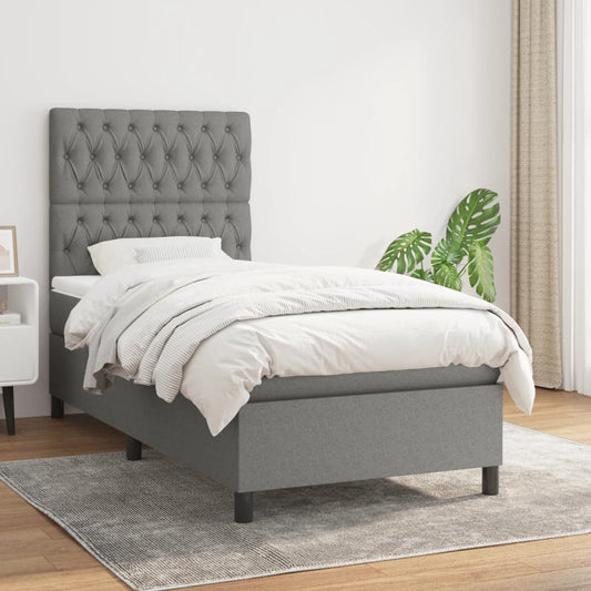 Lit sommier tapissier avec matelas tissu gris foncé 100x200 cm