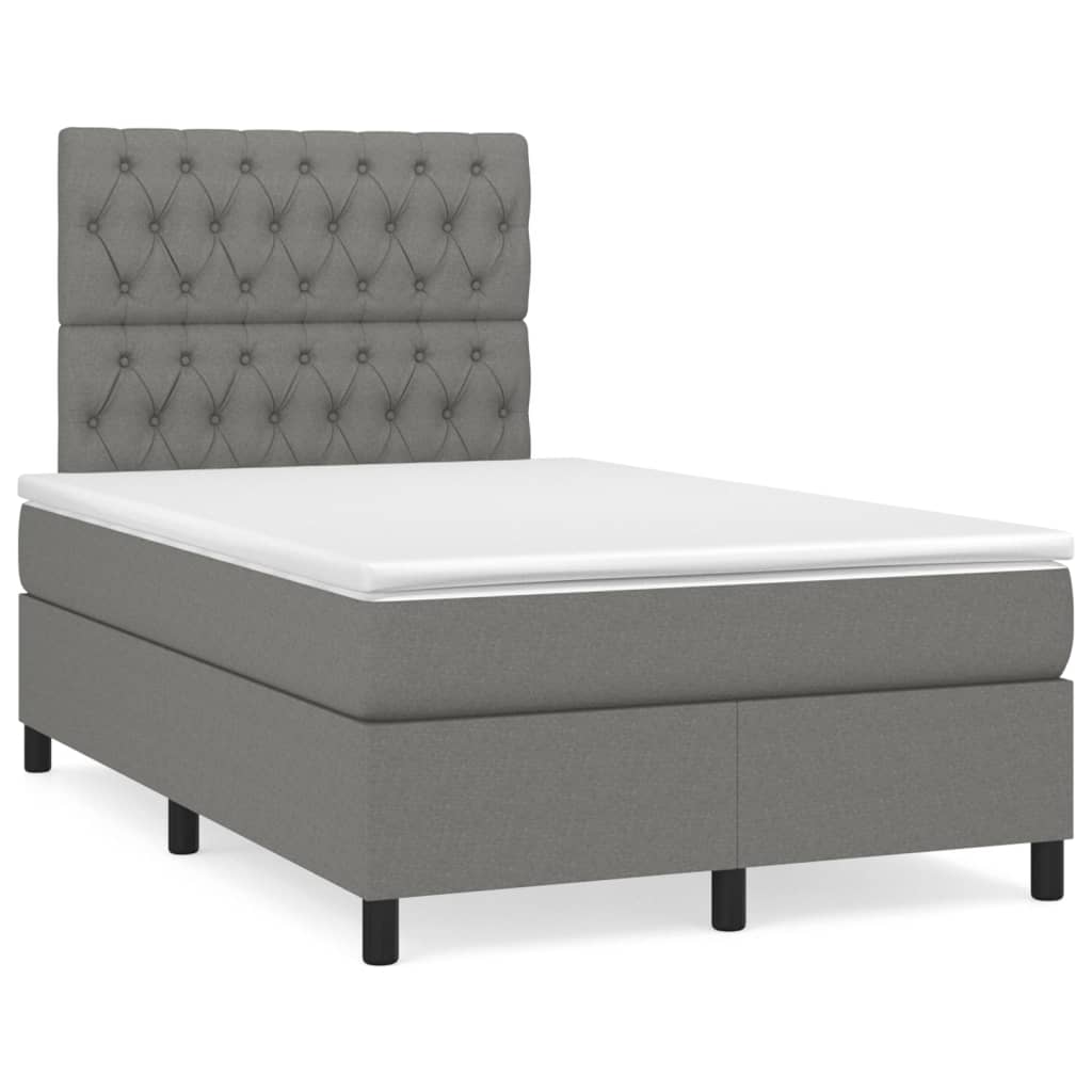 Box spring bed with mattress dark grey 120x200 cm fabric