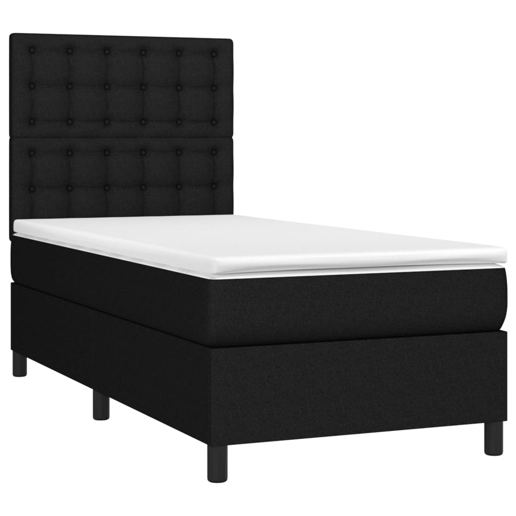 Lit à sommier tapissier avec matelas tissu noir 80x200 cm