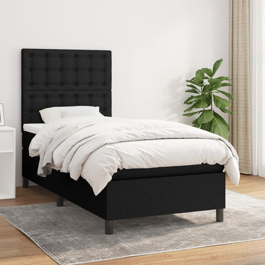 Lit à sommier tapissier avec matelas tissu noir 80x200 cm