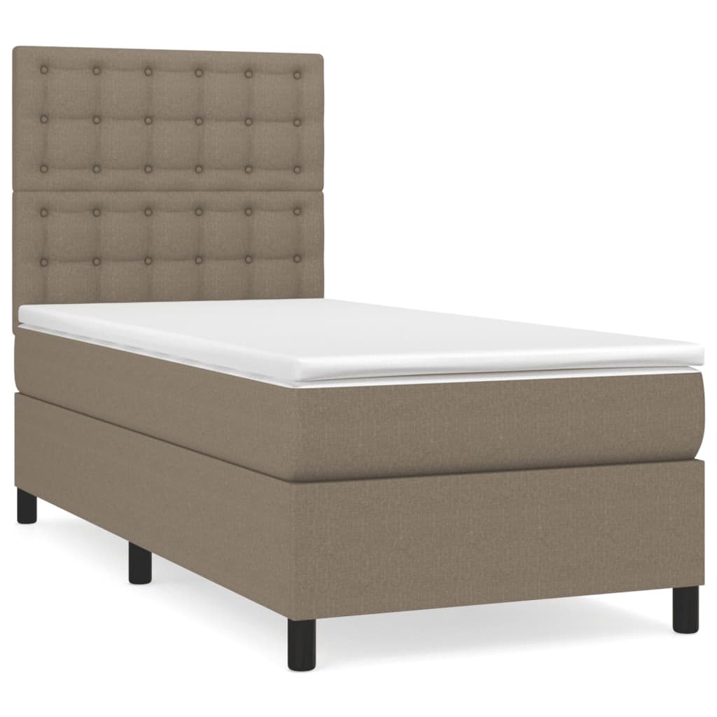 Lit sommier tapissier avec matelas tissu taupe 90x190 cm
