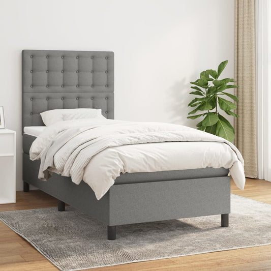 Lit sommier tapissier avec matelas tissu gris foncé 100x200 cm