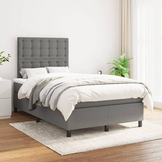Box spring bed with mattress dark grey 120x200 cm fabric