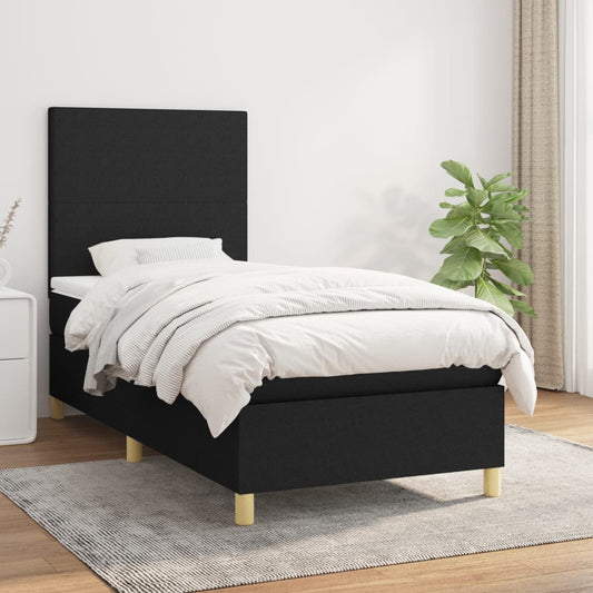 Lit à sommier tapissier avec matelas tissu noir 80x200 cm