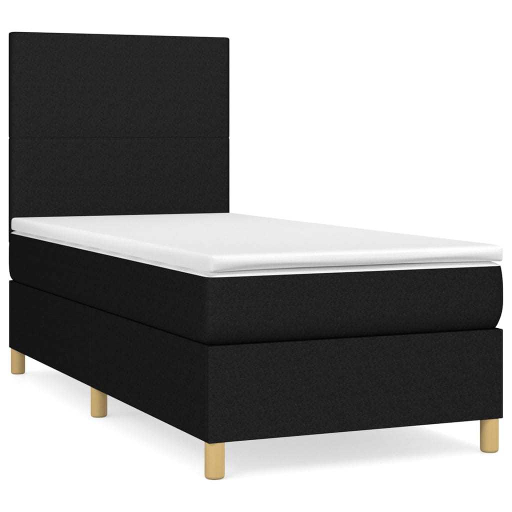 Lit à sommier tapissier avec matelas tissu noir 90x200 cm