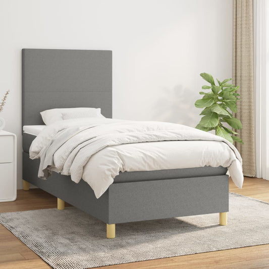 Lit sommier tapissier avec matelas tissu gris foncé 100x200 cm
