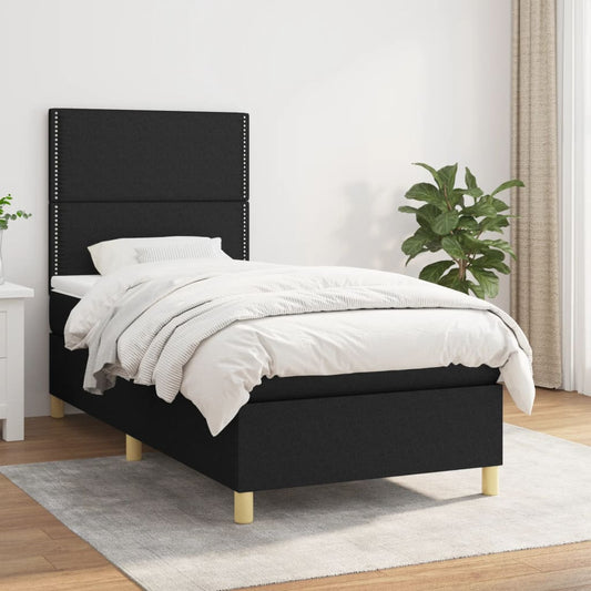 Lit à sommier tapissier avec matelas tissu noir 80x200 cm