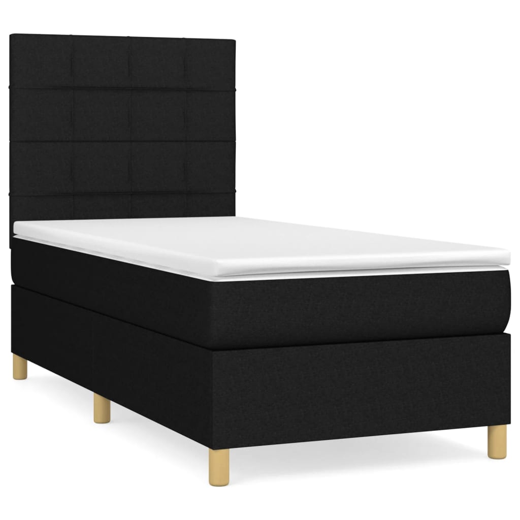 Lit à sommier tapissier avec matelas tissu noir 80x200 cm