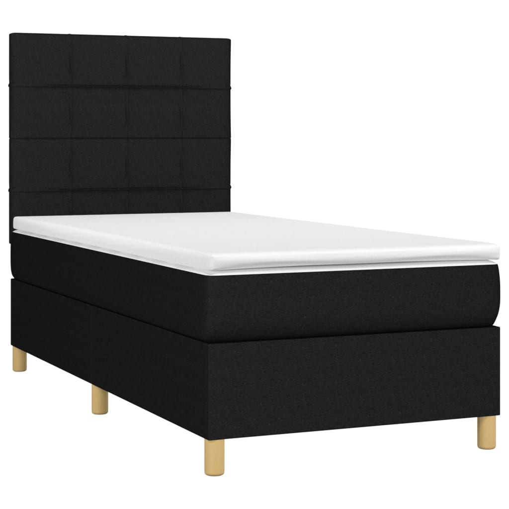 Lit à sommier tapissier avec matelas tissu noir 80x200 cm