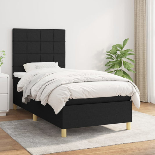 Lit à sommier tapissier avec matelas tissu noir 80x200 cm