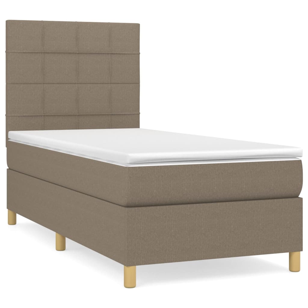 Lit sommier tapissier avec matelas tissu taupe 80x200 cm