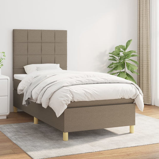 Lit sommier tapissier avec matelas tissu taupe 90x200 cm