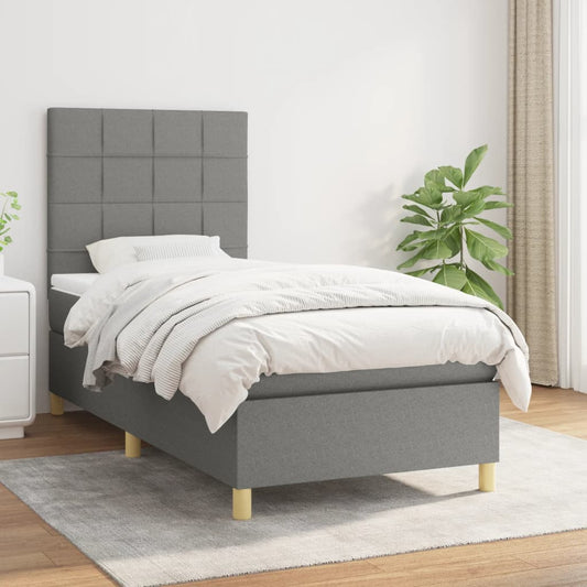 Lit sommier tapissier avec matelas tissu gris foncé 100x200 cm