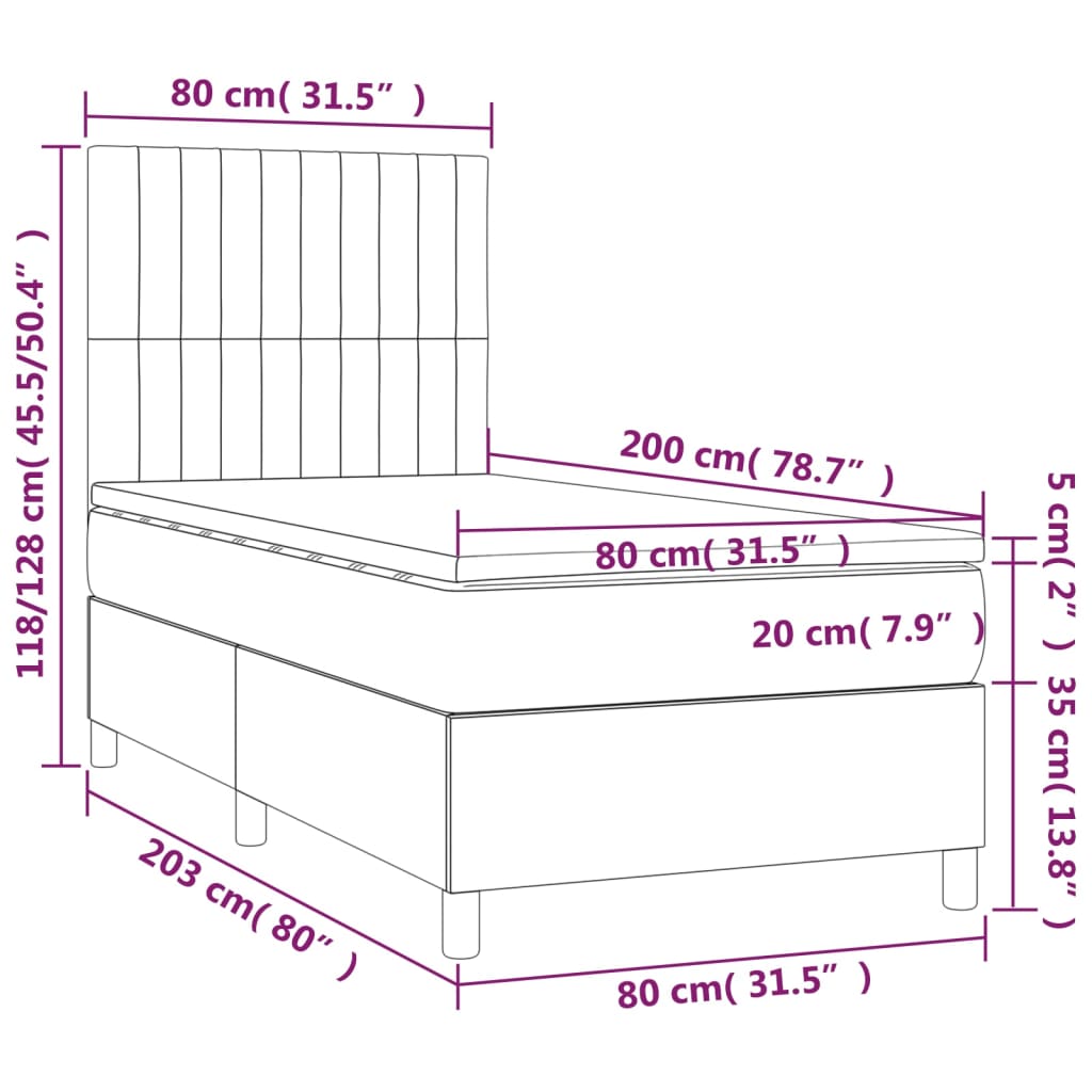 Lit à sommier tapissier avec matelas tissu noir 80x200 cm
