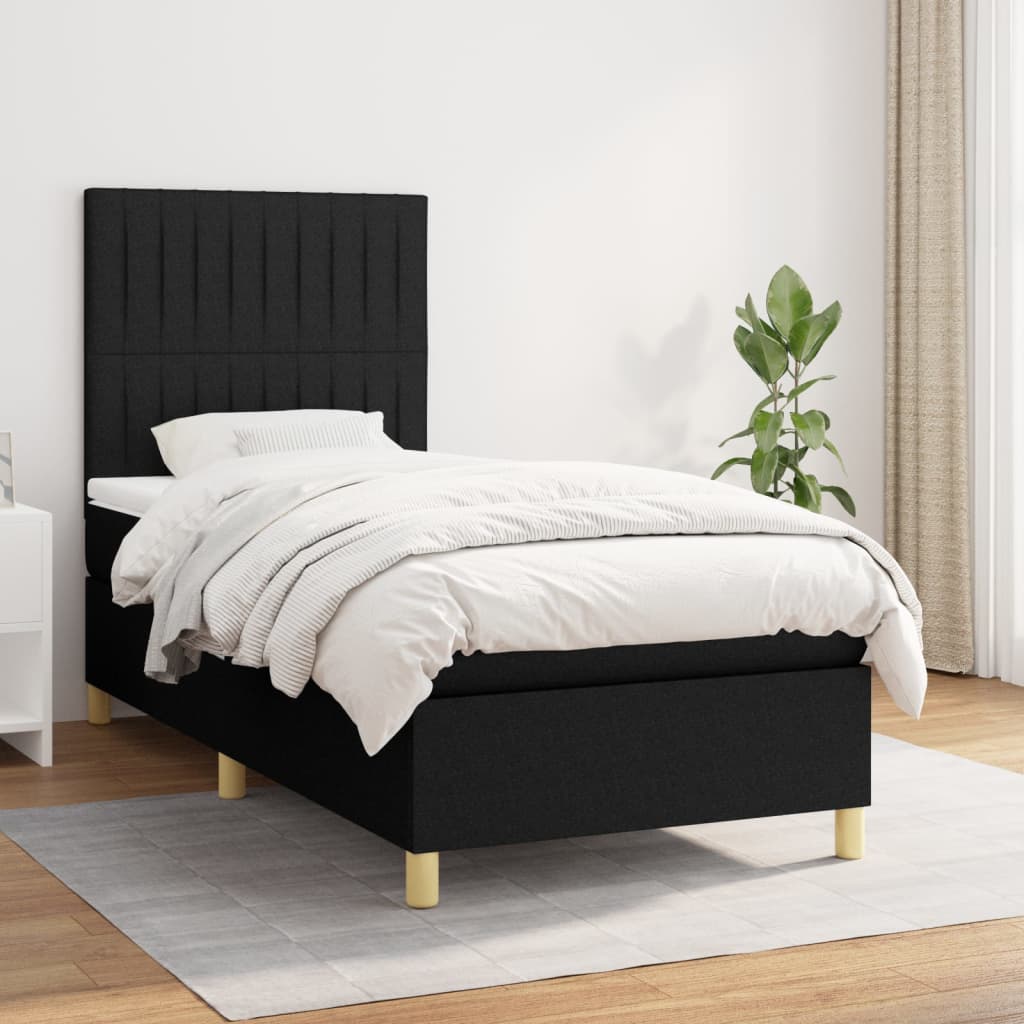 Lit à sommier tapissier avec matelas tissu noir 80x200 cm