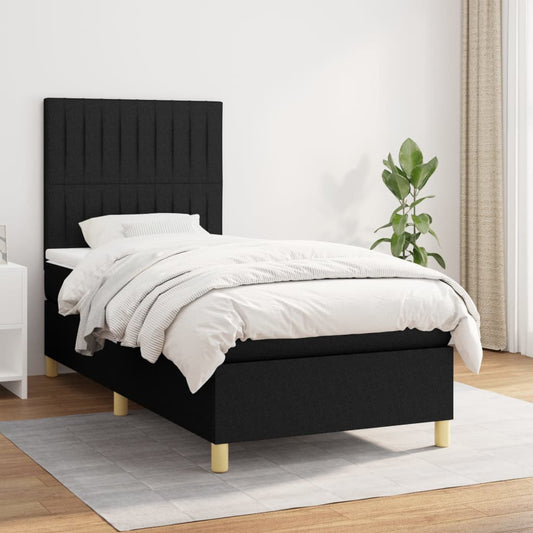 Lit à sommier tapissier avec matelas tissu noir 80x200 cm