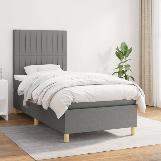 Lit sommier tapissier avec matelas tissu gris foncé 100x200 cm