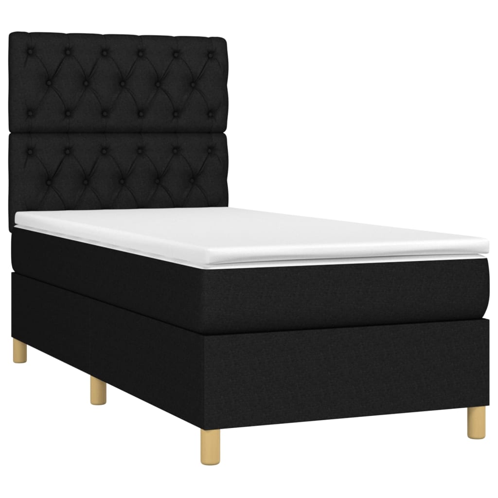 Lit à sommier tapissier avec matelas tissu noir 80x200 cm