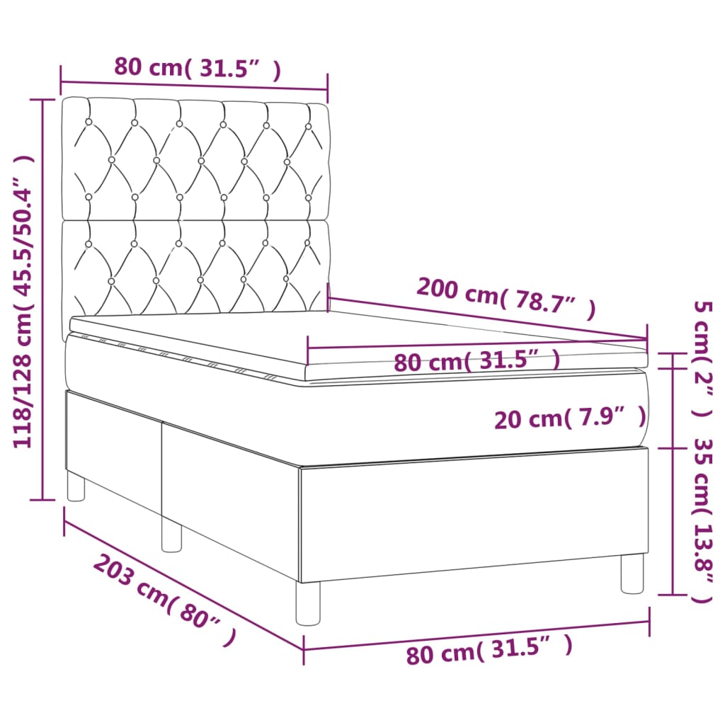 Lit à sommier tapissier avec matelas tissu noir 80x200 cm