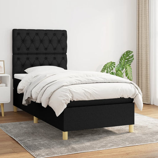 Lit à sommier tapissier avec matelas tissu noir 80x200 cm