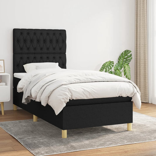 Lit à sommier tapissier avec matelas tissu noir 90x200 cm