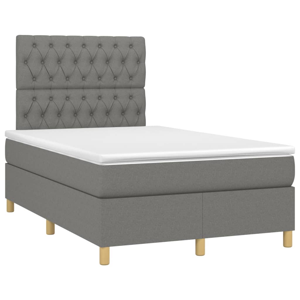 Box spring bed with mattress dark grey 120x200 cm fabric