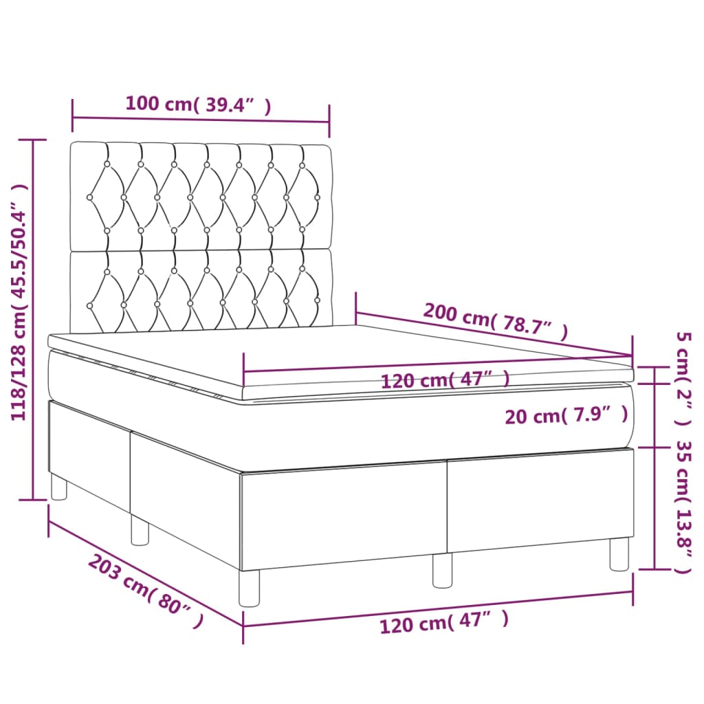 Box spring bed with mattress dark grey 120x200 cm fabric