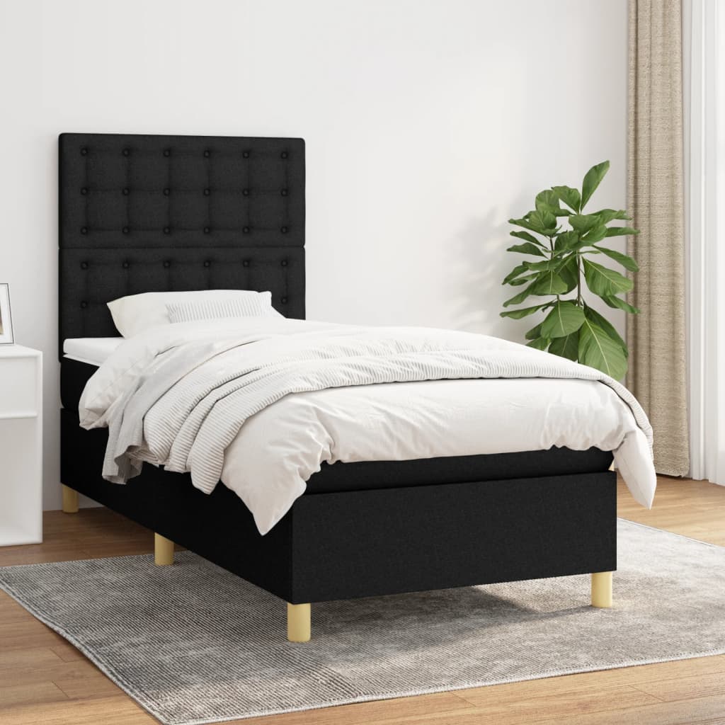 Lit à sommier tapissier avec matelas tissu noir 80x200 cm