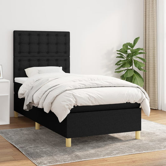 Lit à sommier tapissier avec matelas tissu noir 90x200 cm