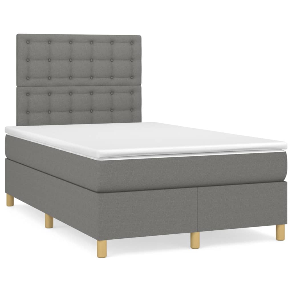 Box spring bed with mattress dark grey 120x200 cm fabric