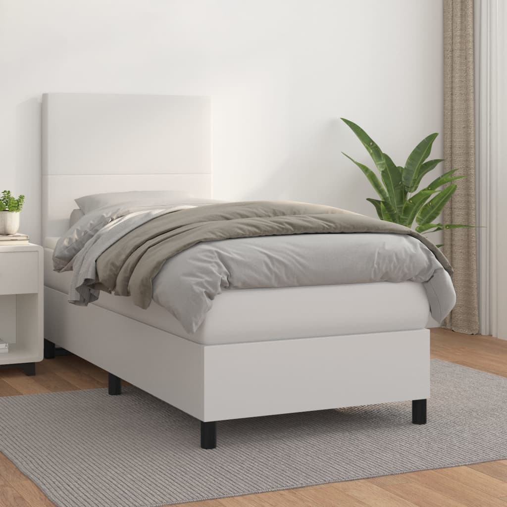 Boxspringbett mit Matratze Weiß 90x190 cm Kunstleder