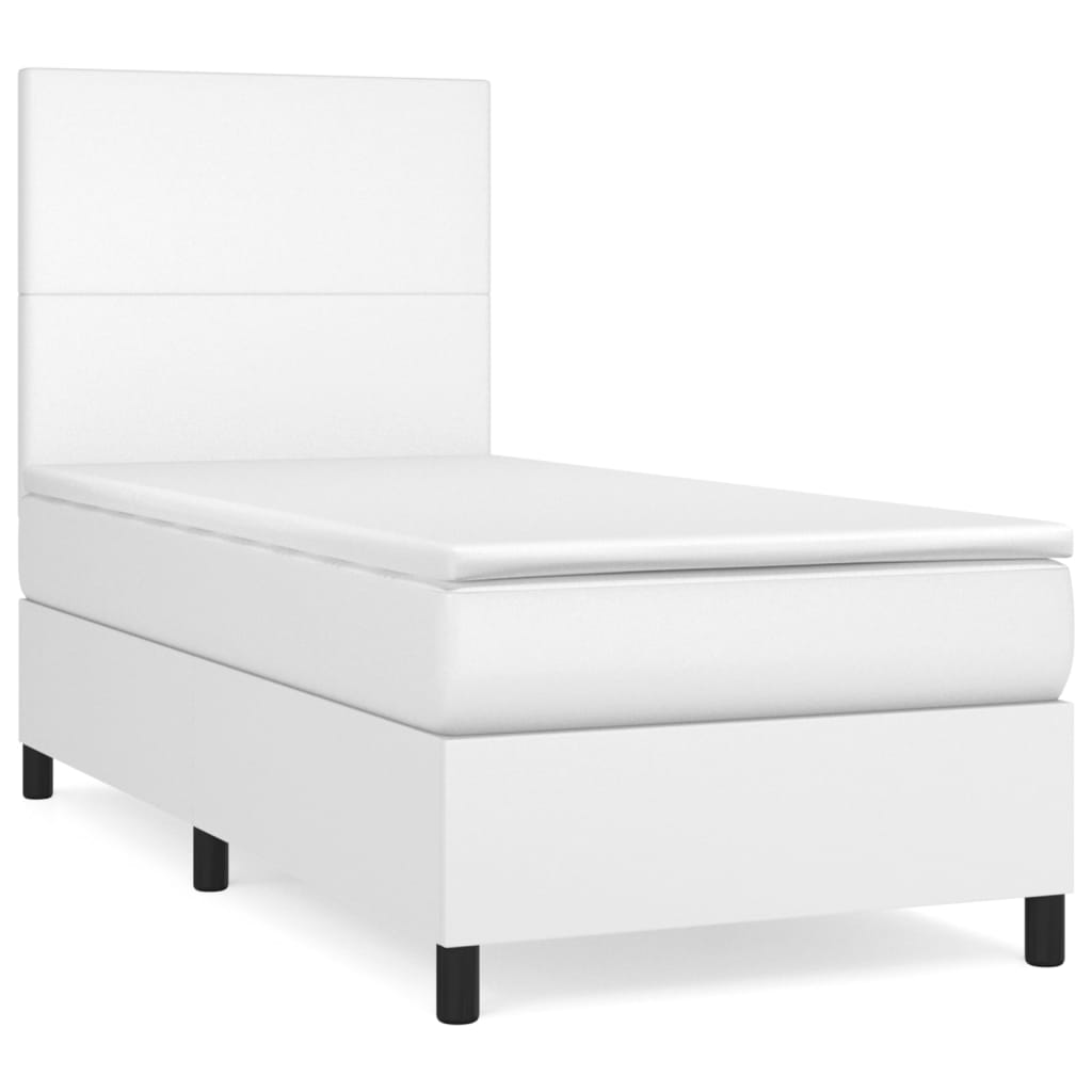 Lit à sommier tapissier avec matelas blanc 90x200 cm en similicuir