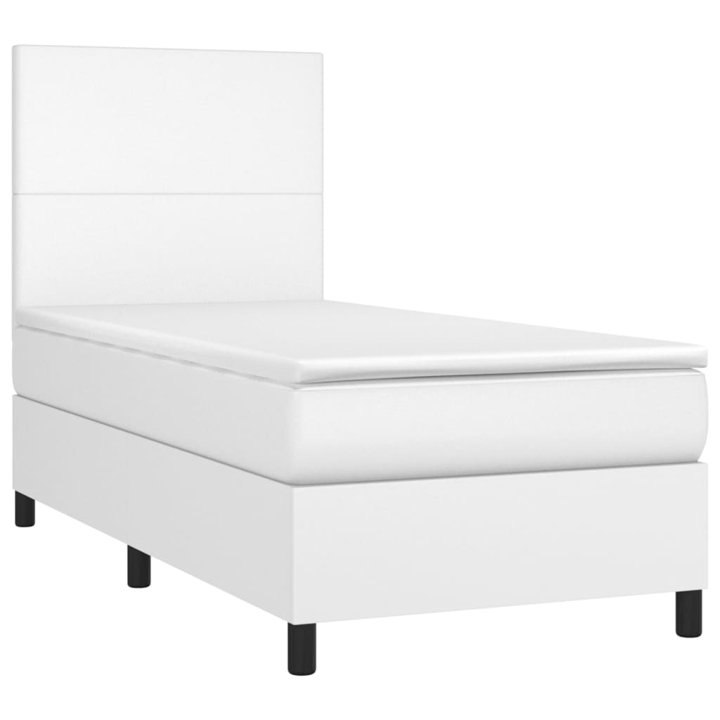 Lit à sommier tapissier avec matelas blanc 90x200 cm en similicuir