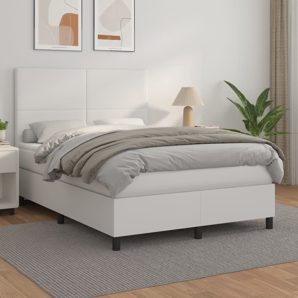 Boxspringbett mit Matratze Weiß 140x190 cm Kunstleder
