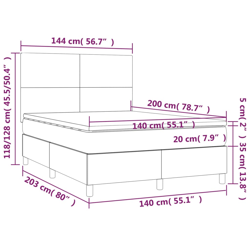Matelas à sommier tapissier cappuccino-marron 140x200cm cuir artificiel