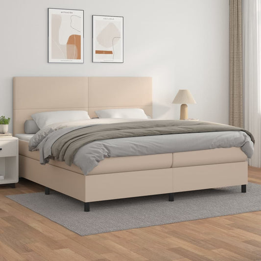 Matelas à sommier tapissier cappuccino-marron 200x200cm cuir artificiel