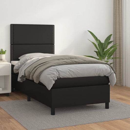Lit à sommier tapissier avec matelas noir 90x190 cm en similicuir