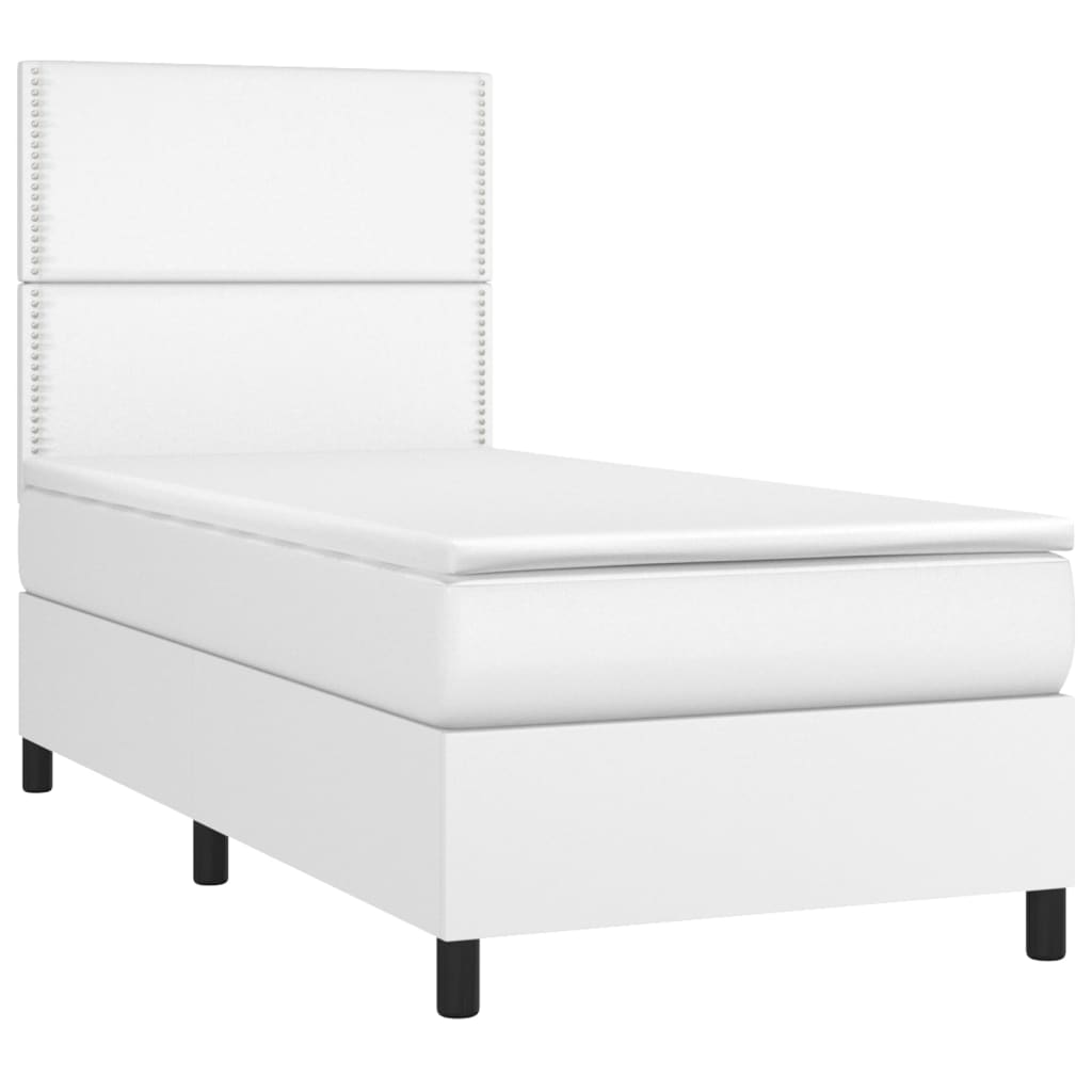 Lit à sommier tapissier avec matelas blanc 90x200 cm en similicuir