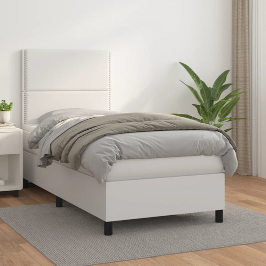 Lit à sommier tapissier avec matelas blanc 90x200 cm en similicuir