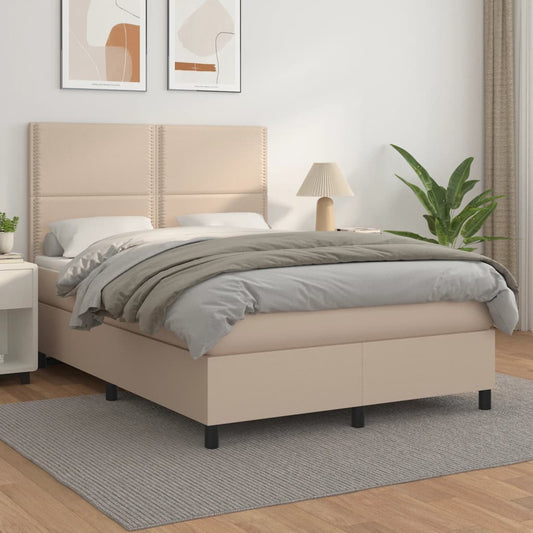 Matelas à sommier tapissier cappuccino-marron 140x190cm cuir artificiel