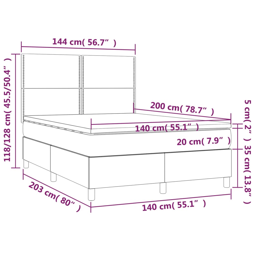 Matelas à sommier tapissier cappuccino-marron 140x200cm cuir artificiel
