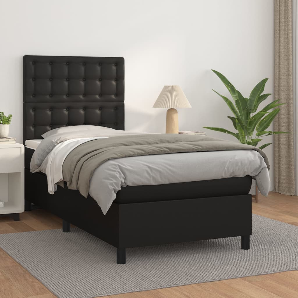 Lit à sommier tapissier avec matelas noir 90x190 cm en similicuir