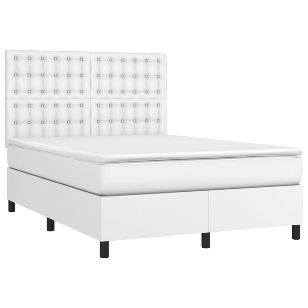 Boxspringbett mit Matratze Weiß 140x190 cm Kunstleder